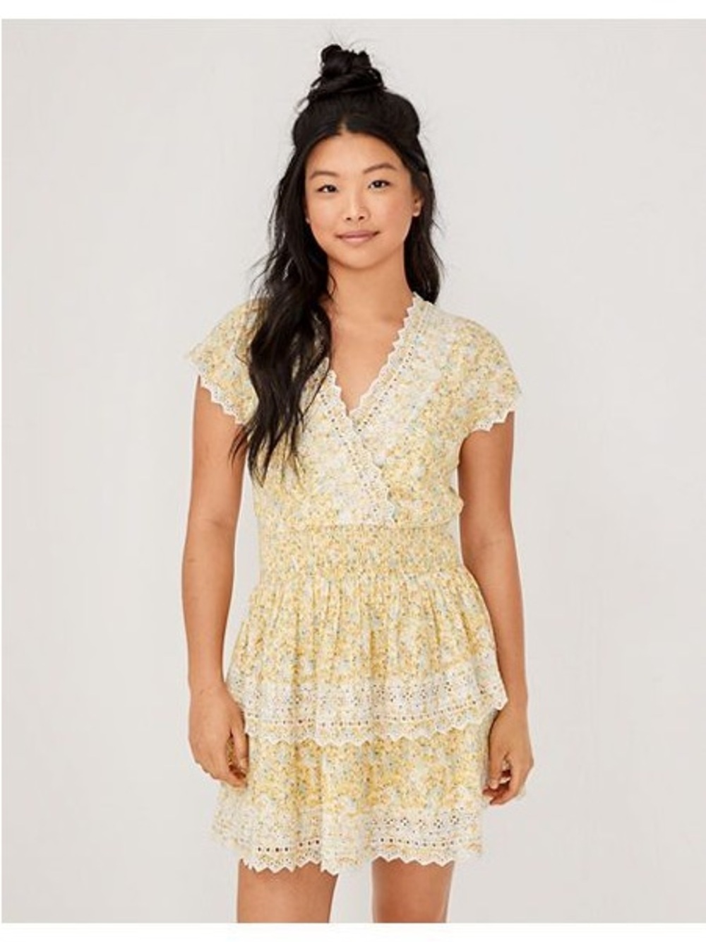 American Eagle Garden Party Tiered Mini Dress with Lace & Ruffles Cottagecore